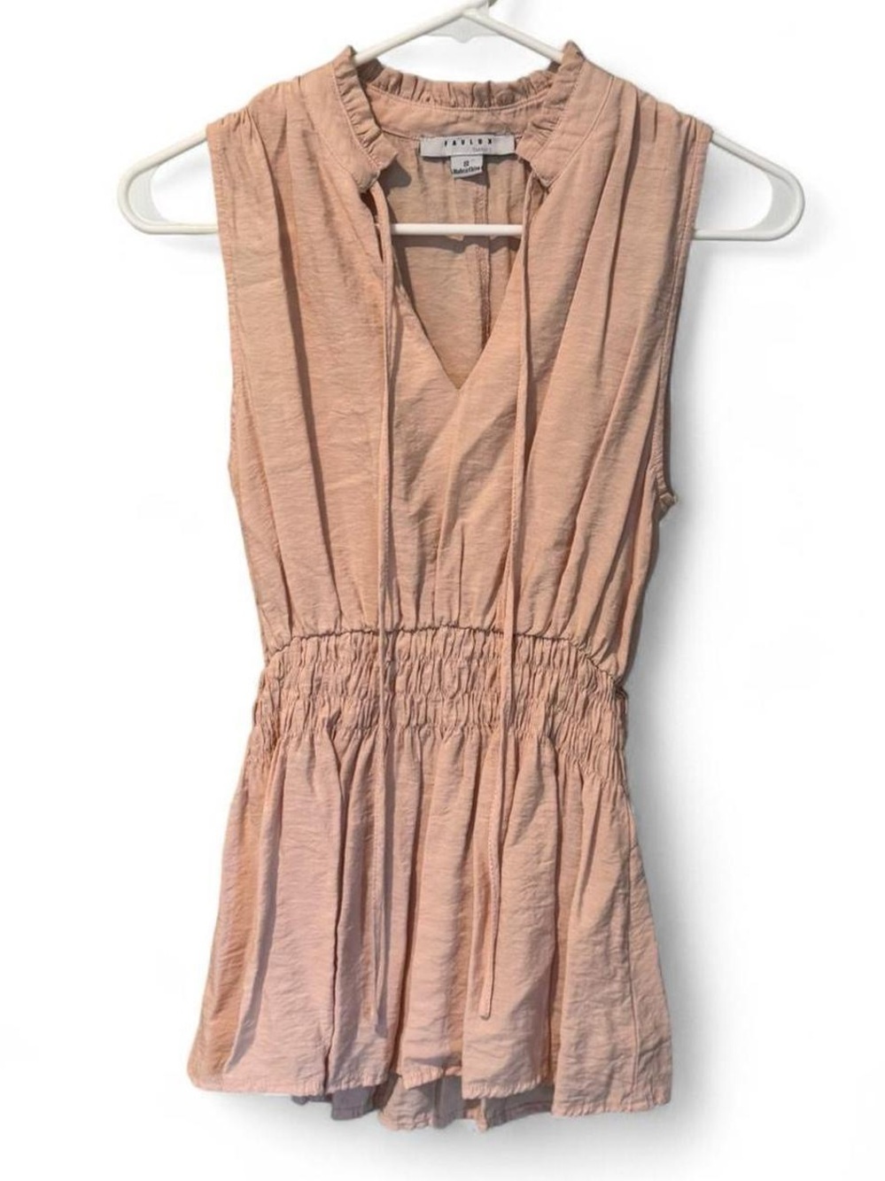 FAVLUX Sleeveless Peach Blouson Tunic with Smocked Waist